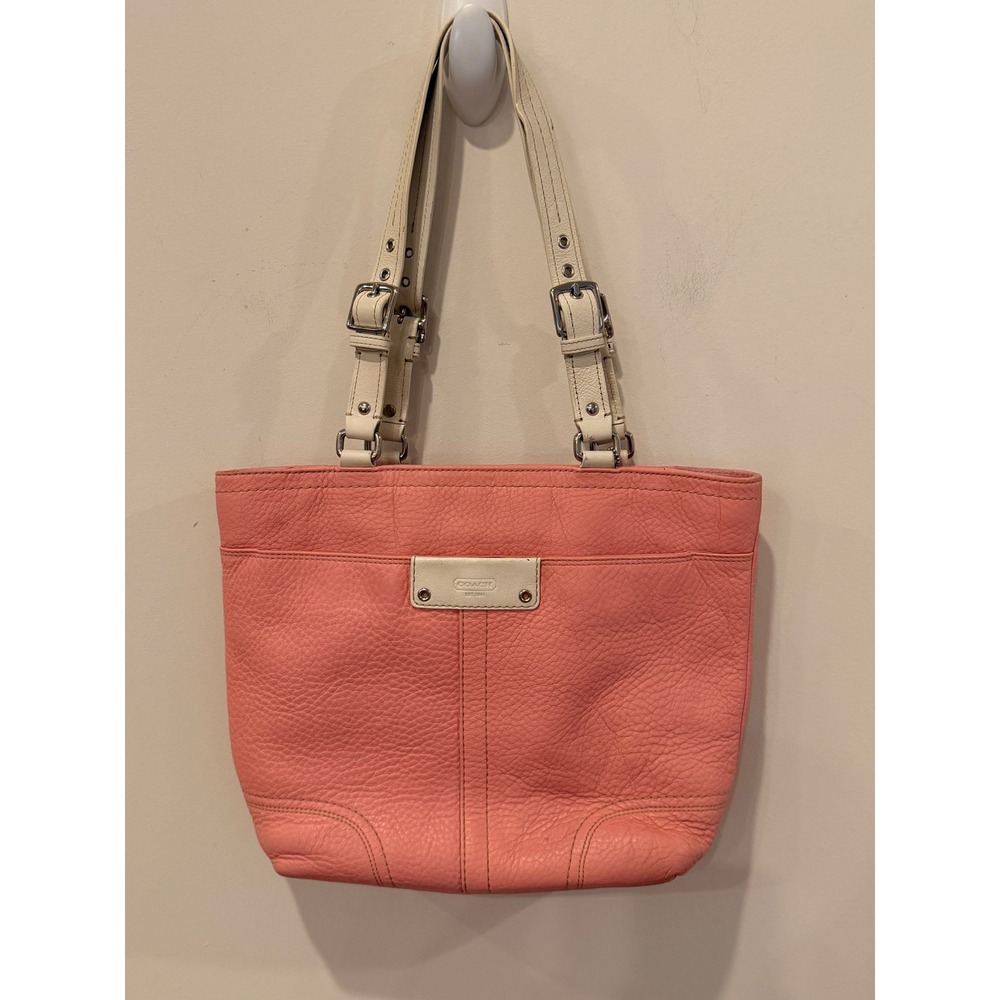 Coach Legacy F13089 Pebbled Leather Tote Bag Pink Ivory Shoulder Purse